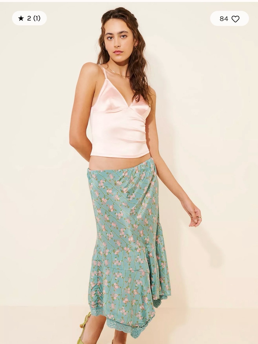 Free People Mint Green Floral Asymmetrical Slip Skirt M